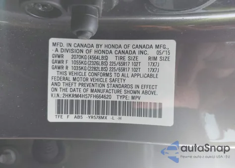 2015 Honda Cr-V Ex from USA, damaged, VIN 2HKRM4H57FH664620